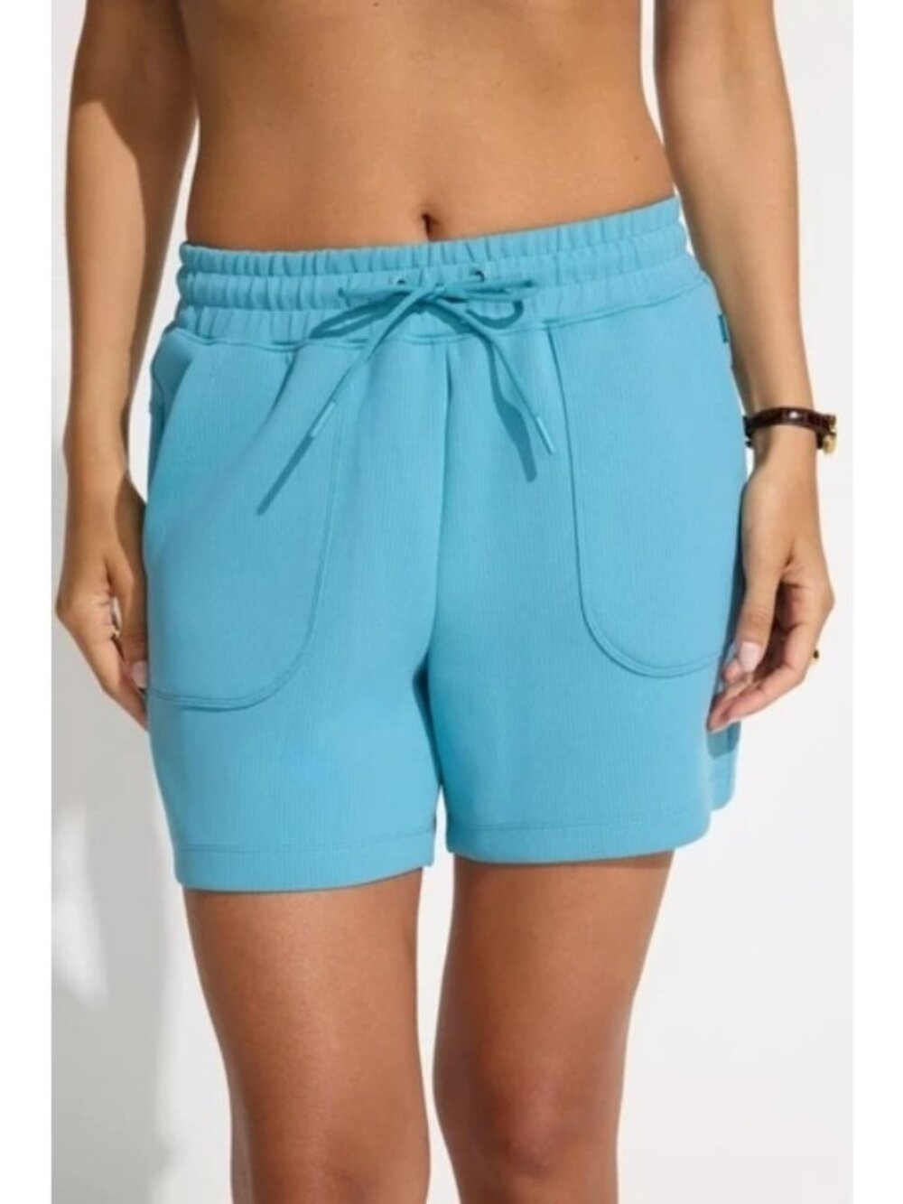 NWT Mondetta Women's S Soft Ribbed Active Shorts Adriatic Blue 5" Inseam